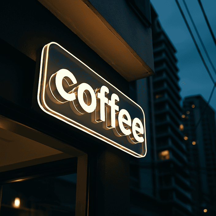 ป้ายอะคริลิคติดไฟ LED ที่ร้านกาแฟในกรุงเทพฯ